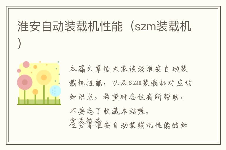 淮安自动装载机性能（szm装载机）