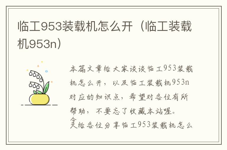 临工953装载机怎么开（临工装载机953n）