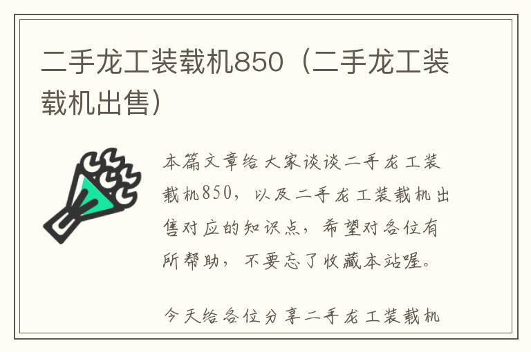 二手龙工装载机850（二手龙工装载机出售）