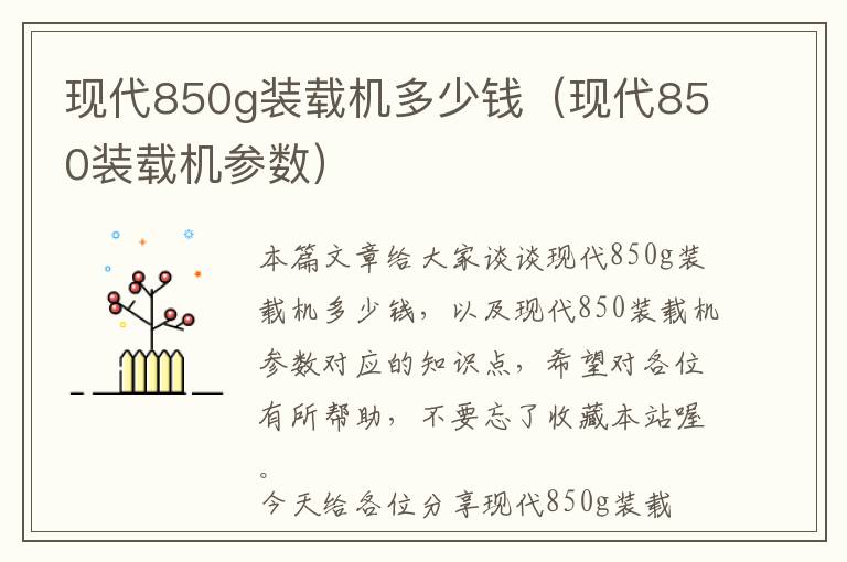 现代850g装载机多少钱（现代850装载机参数）