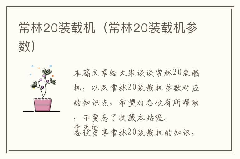 常林20装载机（常林20装载机参数）