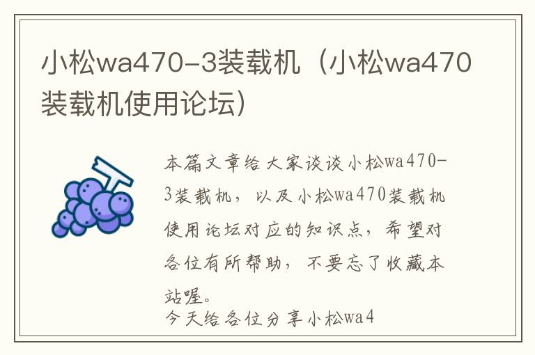 小松wa470-3装载机（小松wa470装载机使用论坛）