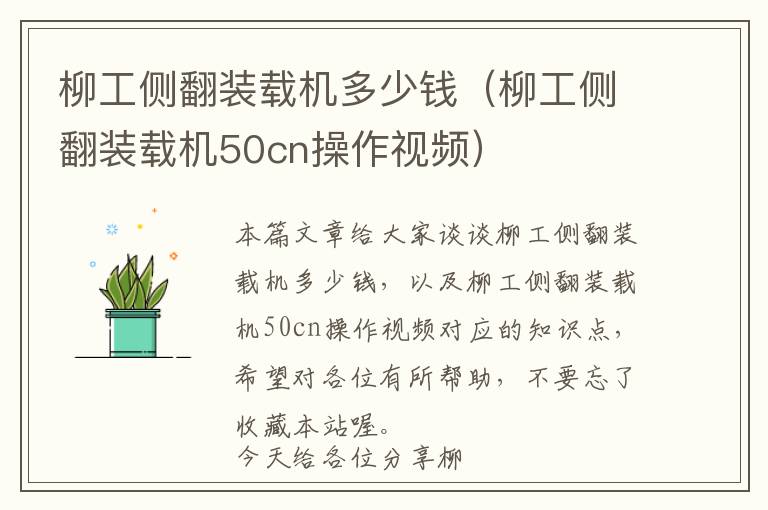 柳工侧翻装载机多少钱（柳工侧翻装载机50cn操作视频）