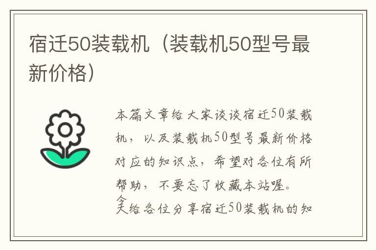 宿迁50装载机（装载机50型号最新价格）