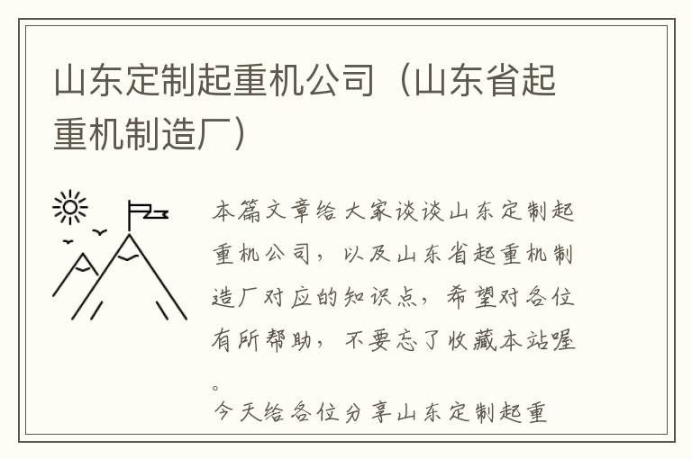 山东定制起重机公司（山东省起重机制造厂）