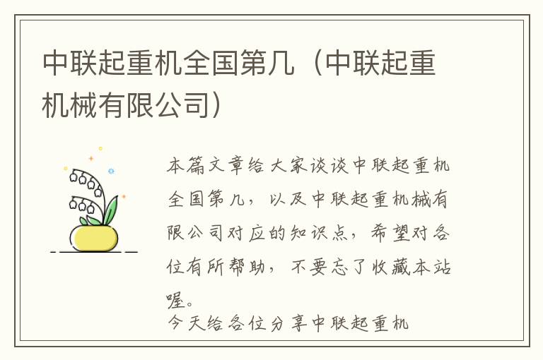 中联起重机全国第几（中联起重机械有限公司）