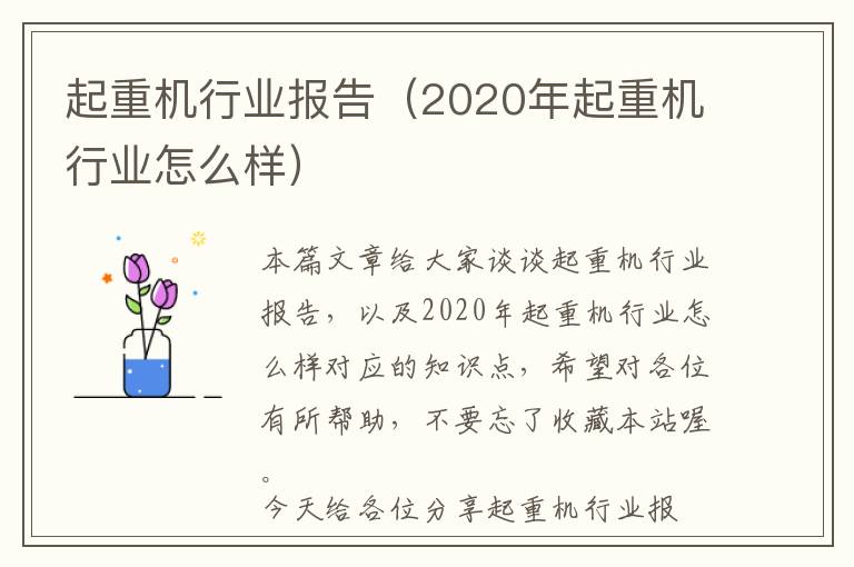 起重机行业报告（2020年起重机行业怎么样）