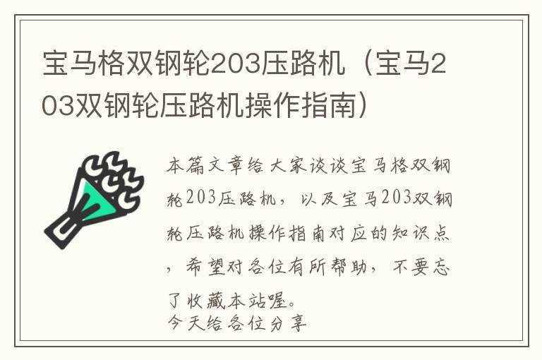 宝马格双钢轮203压路机（宝马203双钢轮压路机操作指南）