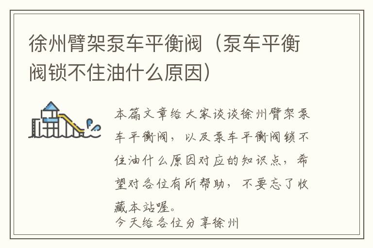 徐州臂架泵车平衡阀（泵车平衡阀锁不住油什么原因）