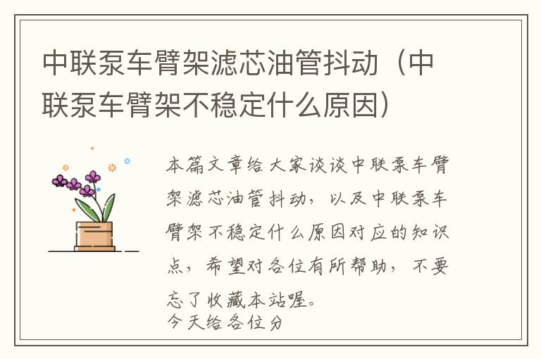 中联泵车臂架滤芯油管抖动（中联泵车臂架不稳定什么原因）