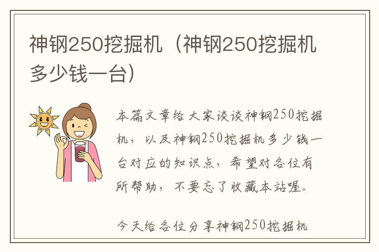 神钢250挖掘机（神钢250挖掘机多少钱一台）