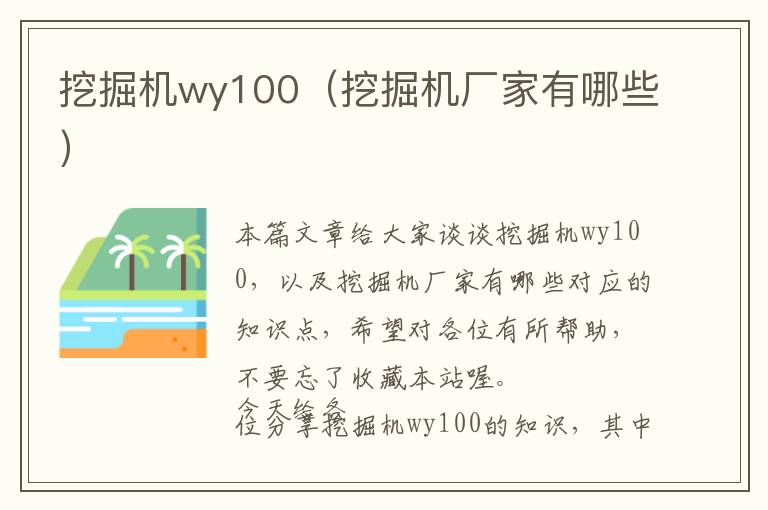 挖掘机wy100（挖掘机厂家有哪些）