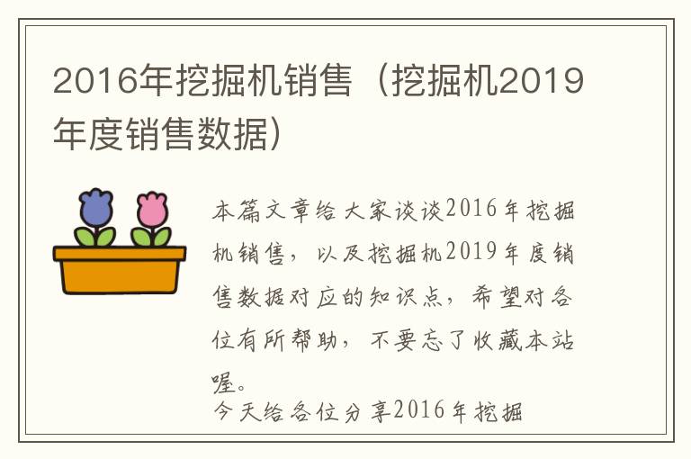 2016年挖掘机销售（挖掘机2019年度销售数据）