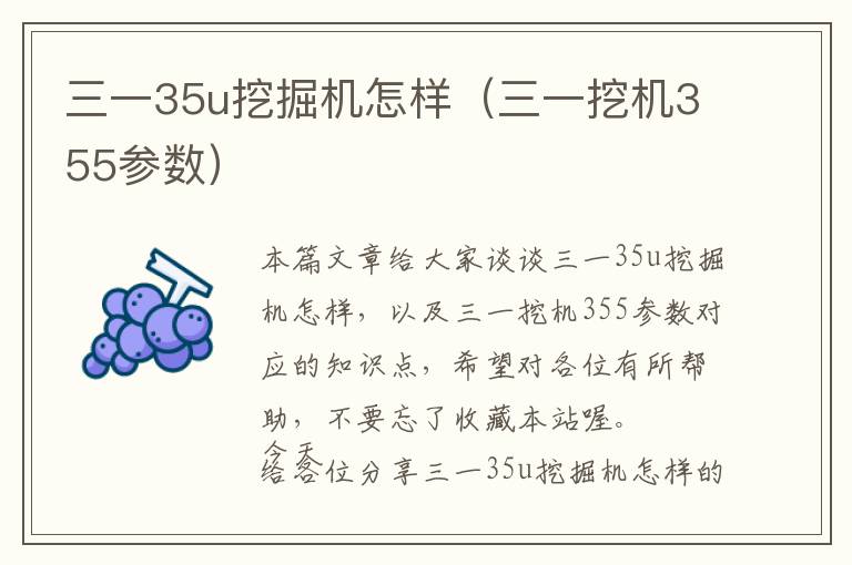 三一35u挖掘机怎样（三一挖机355参数）