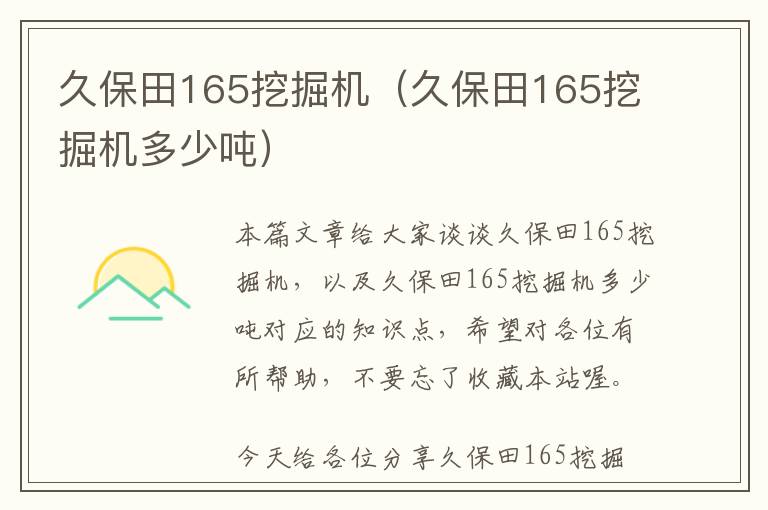 久保田165挖掘机（久保田165挖掘机多少吨）