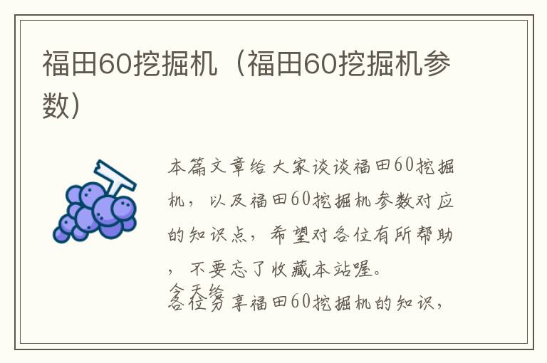 福田60挖掘机（福田60挖掘机参数）