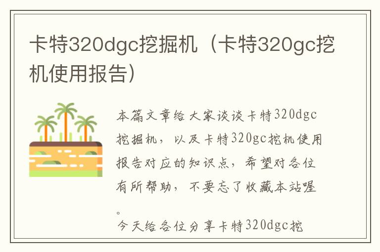 卡特320dgc挖掘机（卡特320gc挖机使用报告）